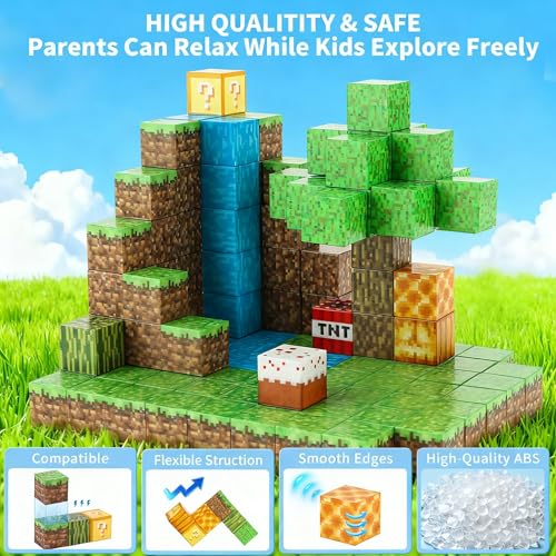 MEESHEEP 128PCS Magnetic Blocks - Waterfall, Build Exact Models Shown in Pictures | STEM Montessori Toys for Girls & Boys Age 3-10 | Inspiring Creativity, Imagination | Suprise Gifts for Kids