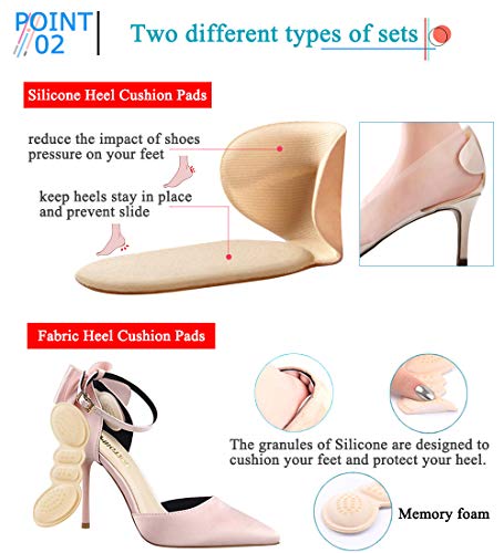 Silica Gel & Fabric Heel Cushion Inserts -Heel Grips & Shoe Inserts for Men's and Women's Loose Shoes, Shoe Pads for Shoes Too Big, Blister Prevention,Non Slip Back of Heel Liners, 4 Pairs (Khaki)