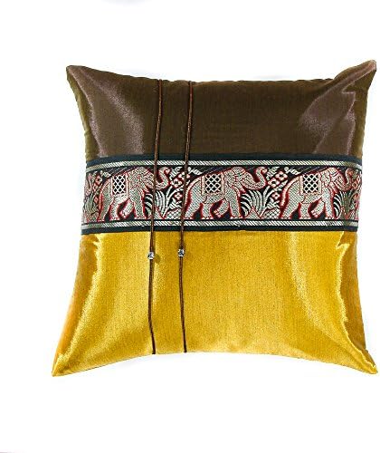 Narphosit 2 Tone Color Elephant Stripe Throw Pillow Cover Decorative Sofa Couch Cushion Cover Zippered 16x16 Inch (40x40 Cm) (brown/gold)