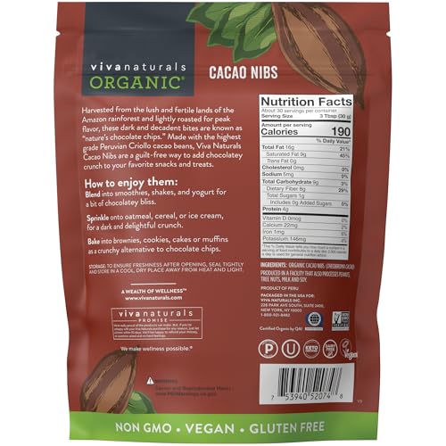 Viva Naturals - The BEST Tasting Organic Cacao Nibs, 2 lb Bag
