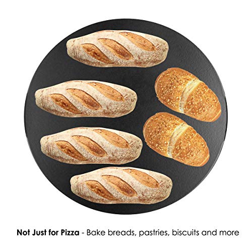 waykea 13â€ Ceramic Glazed Pizza Stone for Oven Grill or BBQ | Premium Bread Baking Stone Cordierite Pizza Grilling Stone, Black, Round