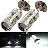 KaTur 80W High Power 900 Lumens H1 Fog Light Lens Bulbs Headlight DRL Lamp Cree Chips 16SMD Auto Car Daytime Running Driving Light 12V 6000K Xenon White 2-Pack