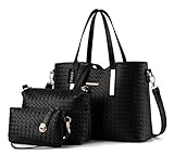 Tibes Fashion Pu Leather Handbag+Shoulder Bag+Purse 3pcs Bag Purse Black