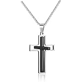 BOPREINA Cross Necklace for Men Silver Black Gold Stainless Steel Plain Cross Pendant Rotating Inspirational Crucifix Faith Religious Necklace for Men Women