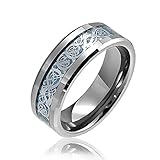 Bling Jewelry Celtic Dragon Blue Inlay Tungsten Wedding Ring 8mm
