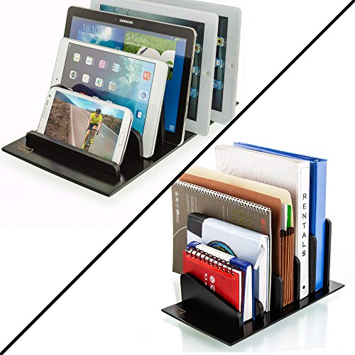 Prosumer's Choice Bamboo 5 Device Tablet Smartphone Rack and Desktop Organizer Holder for File Folders Magazines - Black