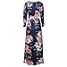 OQC Women's Vintage Floral Print 3/4 Sleeve Beach Party Boho Maxi Dress Navy