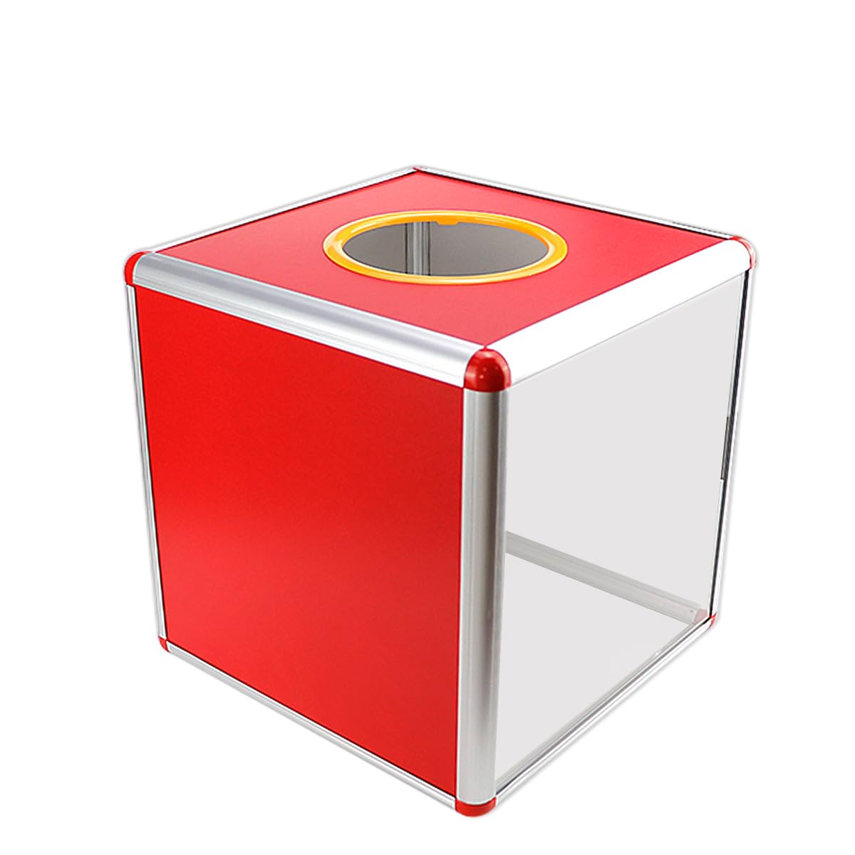 LNQ LUNIQI 1 x Red Tombola Box, 30 cm Acrylic Lottery Box, Large, Square Ballot Box, Charity Box, Ball Game Box for Annual Meetings, Carnival, Games