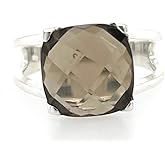 Natural 5ct Smoky Topaz 925 Solid Sterling Silver Ring Size 6, 7, 8, 9