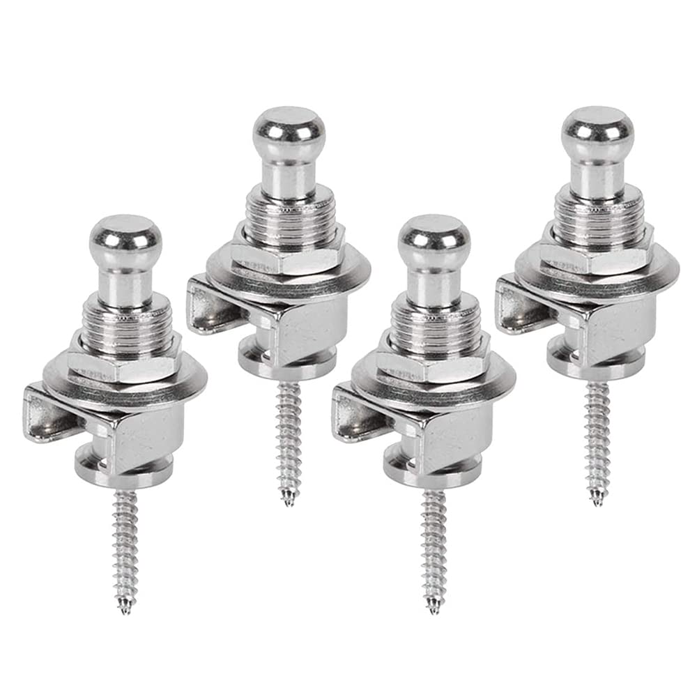 Mesee 4Pcs Guitar Strap Locks Buttons Non-slip Security Bass Straplocks Quick Release Strap Locking Button Retainer for Acoustic Electric Guitar Bass Ukulele - Silver