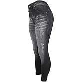 CLOYA Women's Denim Print Seamless Full Leggings for All Seasons - One Size Fits Large & X-Large