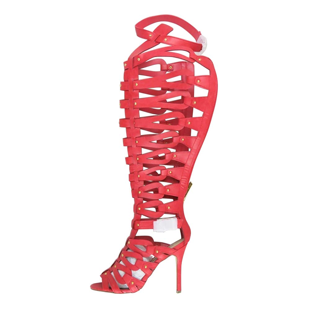 Women's Strappy Over The Knee High Heel Stiletto Gladiator Sandals Red US 8