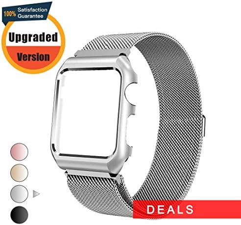 Apple Watch Band Milanese Loop38mm, Mobest Stainless Steel Magnetic Band with Metal Protective Case Mesh Magnetic Bracelet Strap for 38mm Apple Watch Series 3/2/1,Sport and Edition-Silver