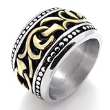 KONOV Vintage Mens Stainless Steel Band Ring Black