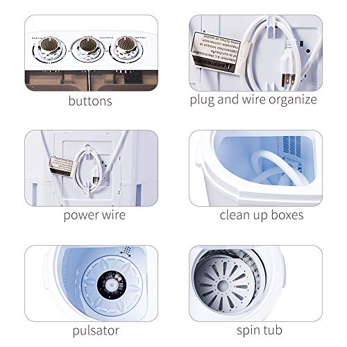 Shinco Portable Compact Mini Twin Tub Washing Machine w/Wash and Spin Cycle, Built-in Gravity Drain Hose, 10 lbs Capacity For Camping, Apartments, Dorms, College Rooms more - Thumbnail 4