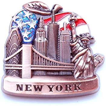 Favorict US Flag Fridge NY Magnet - Empire State Building,Statue Of Liberty,Brooklyn Bridge,Skylines New York Souvenir (Pack 1)