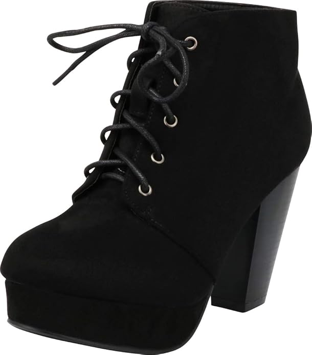 FOREVER Camille-86 - Botines de tacón Grueso con Cordones para Mujer, Negro, 5 US