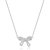 SLUYNZ Solid 925 Sterling Silver CZ Bow Choker Necklace for Women Teens Bowknot Pendant Necklace