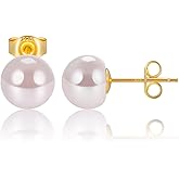EAMTI Pearl Earrings for Women Trendy 18K Gold Plated Sterling Silver Freshwater Cultured Pearl Stud Earrings Hypoallergenic 5.5-9.5MM