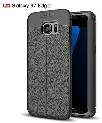 ERIT Auto Focus Shock Proof Leather Pattern Armor Soft Back Case Cover for Samsung Galaxy S7 Edge (Black)