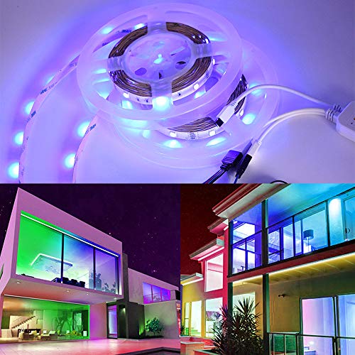 QIJIE 32.8ft RGB LED Light Strip Music Sync, App Control with Remote and 12V UL List Safety Power Supply, Color Changing LEDs Light Strip Kit for Bedroom, Ceiling, Kitchen