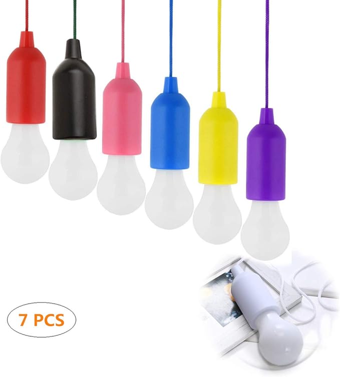 7 Pcs LED Pull Cord Light Bulb,Portable Battery Operated Lighting Bulb