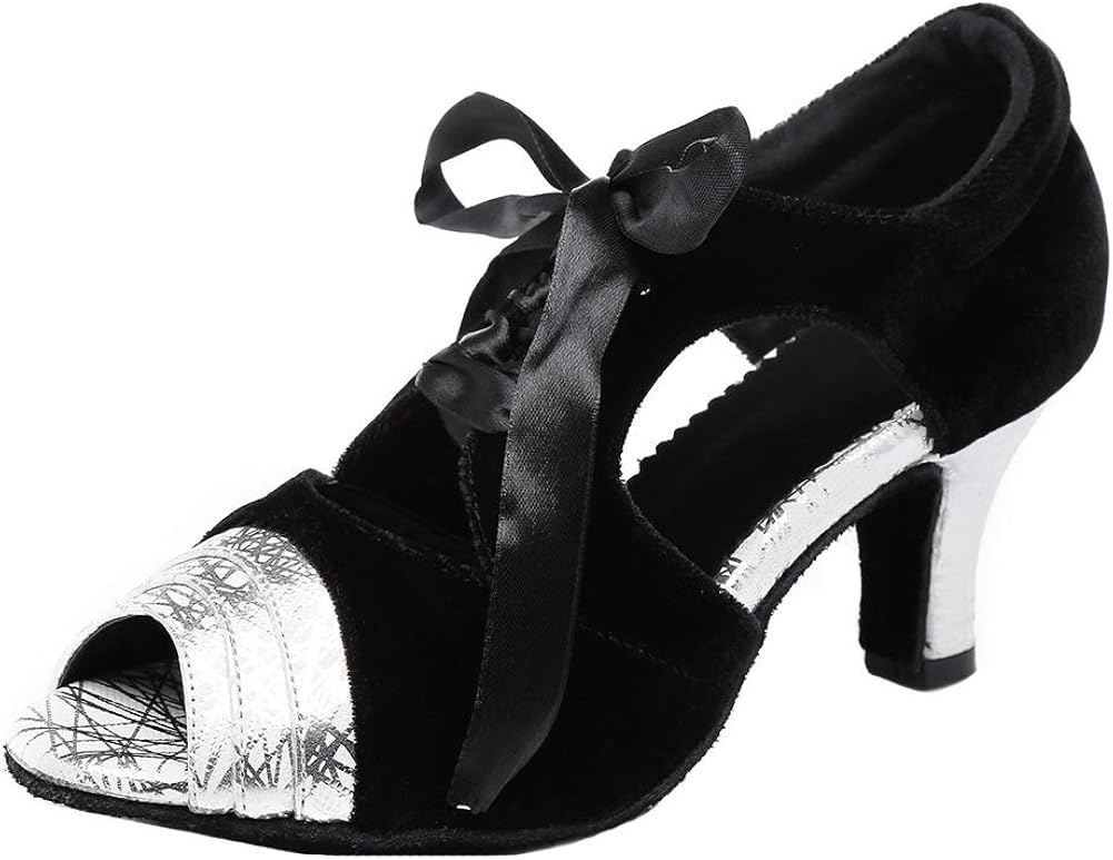 SWDZM Latin Dance Shoes for Women Laceup Open Toe Tango Ballroom Party