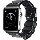 Fullmosa Compatible with Apple Watch Band Leather 49mm 46mm 45mm 44mm 42mm for iWatch Series 11/10/9/8/7/6/5/4/3/2/1, Ultra3/2/1, SE3/2/1, Lichi Black + silver buckle