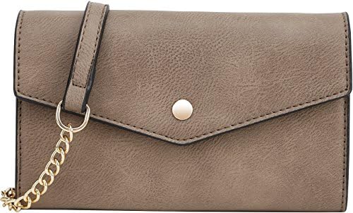 Lily Jane Women's Clutch Crossbody Wallet with Chain Strap (Taupe)
