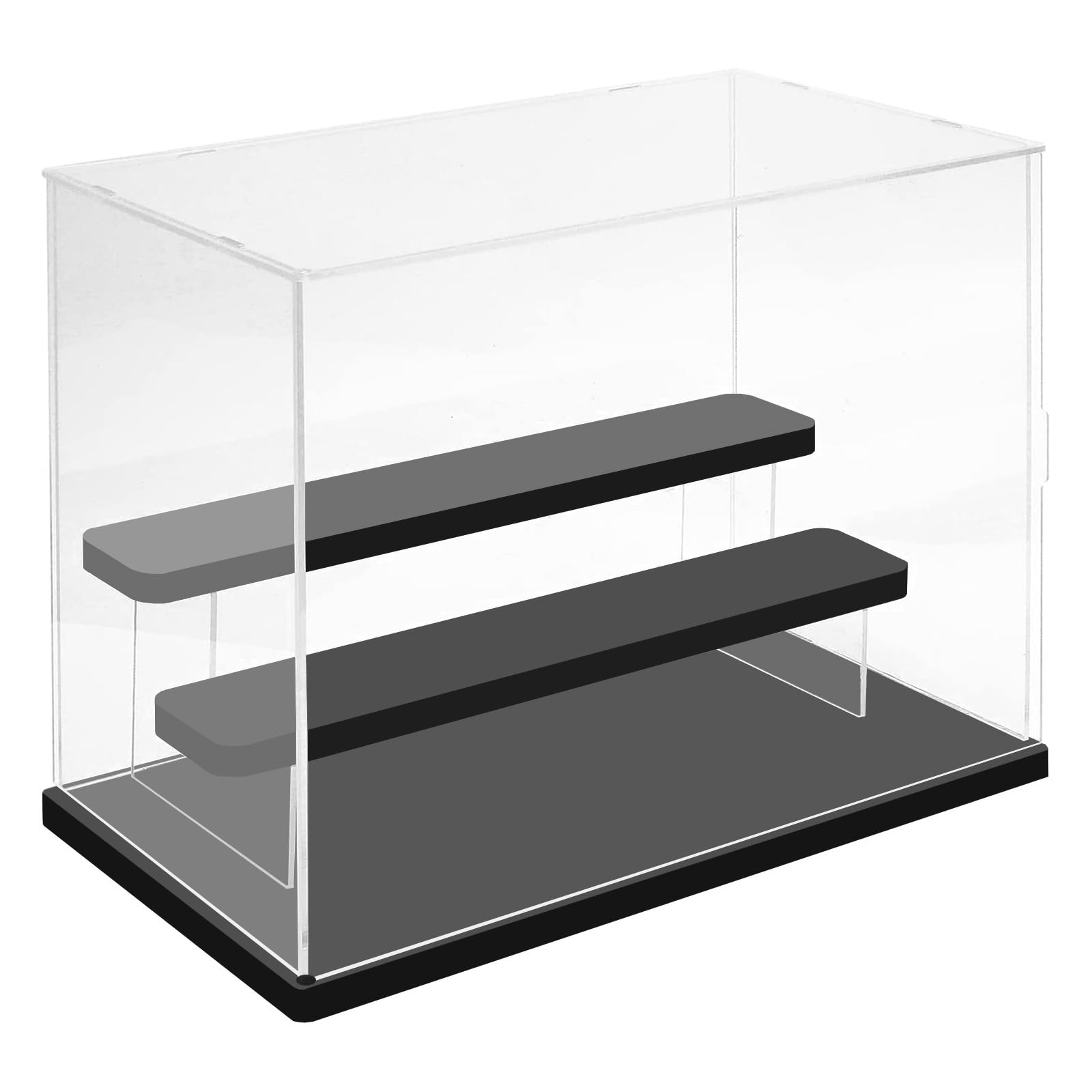 Nynelly 3 Tier Clear Acrylic Display Case for Models, Mini Figures, Pop Mart, Labubu, Sonny Angel, Smiski - Assemble Dustproof Display Box with Door, Display Stand (Black Base Step) — image 1