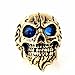 COPAUL Punk Jewelry 316L Stainless Steel Inlaid CZ Skull Biker Mens Ring,Gold Blue,Size 11