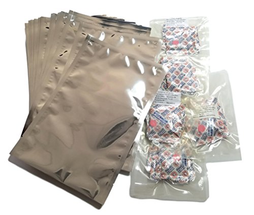 Quart Mylar Bags with 300cc Oxygen Absorbers â€“ 8â€ x 12â€ Heat sealable Odor Proof Bag for Food Storage Dried Flowers Herbs Coffee Tea Snacks Container (50)