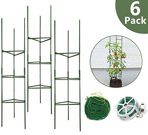 H&ZT 6-Pack Tomato Cage Garden Plant Cages, w/1 Roll Wire Twist Tie, 1 Roll Nylon Trellis Netting, for Vertical Climbing Plants (6-Pack)
