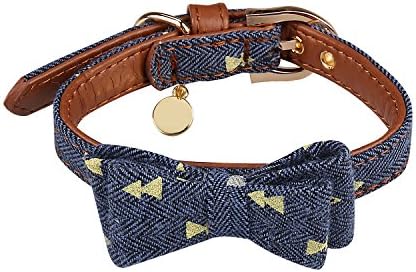 Miaosun Adjustable Leather Dog Collar Style Charming Plaid Scarf for Small Pet (blue arrow)