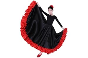 NUPALE Girls Full Circle Satin Belly Dance Skirts for Spanish Flamenco Costume Mexican Skirt