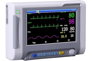 Caphstion Veterinary Vital Signs Monitor 7 Inch Portable 6 Parameter Monitor ECG/NIBP/PR/SPO2/RESP/TEMP Animal Monitor
