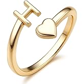 FUNRUN JEWELRY Gold Initial Rings for Women Non Tarnish 14K Gold Plated Adjustable Letter Rings A-Z Dainty Heart Alphabet Stackable Band Ring Trendy Capital Letter Pinky Knuckle Thumb Ring