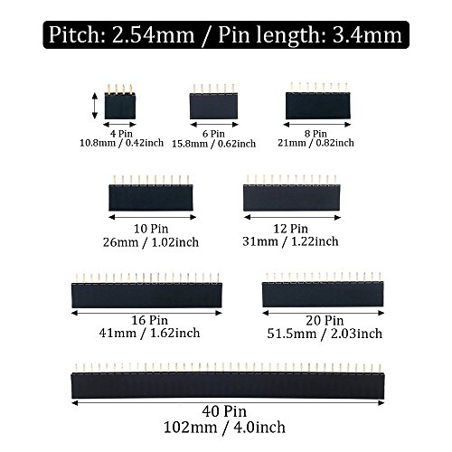 Glarks 120Pcs 2.54mm Straight Single Row PCB Board Female Pin Header Socket Connector Strip Assortment Kit for Arduino Prototype Shield(Single Row)