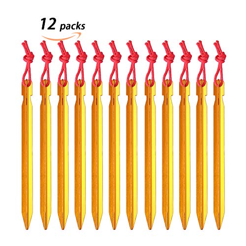 Lvgowyd 12Pcs 7075 Aluminum Tent Stakes with Reflective Rope - Nail Lightweight Tent Pegs for Camping Trip, Hiking and Gardening - Thumbnail 6