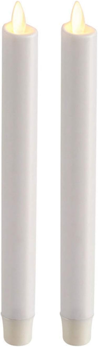 Ksperway 8" Set of 2 Snow White Unscented Wax Taper Candles, Battery Operated,Moving Wick,Flameless LED Candle Set with Timer and Remote