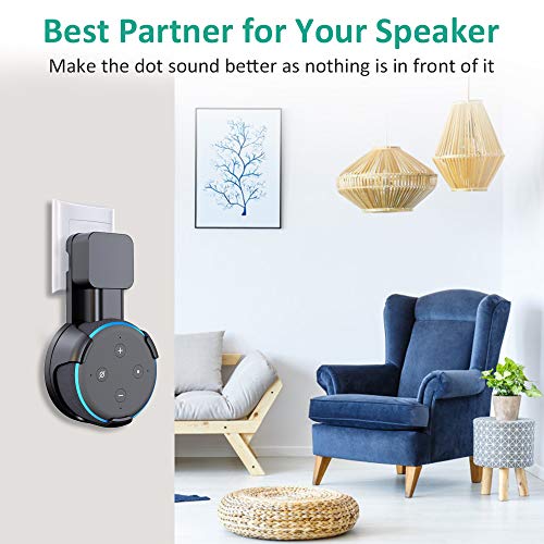 Bovon Outlet Wall Mount Hanger Holder Stand for Echo Dot 3rd Generation, Best Space-Saving Dot Accessories with Cord Management for Your Smart Home Speaker Without Mess Wires or Screws (Black) - Thumbnail 5