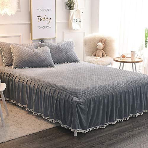 MooWoo Velvet Flannel Pillowcases,2 PC Pom Poms Fringe Pillow Shams Diamond Quilted Pattern, Zipper Closure (Gray, Standard 20X30 Inches) - Thumbnail 3