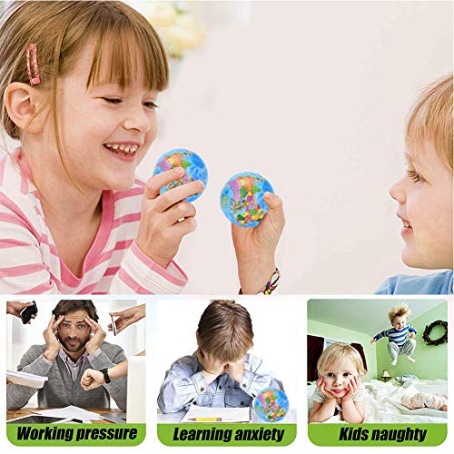 Koogel 2.5 inch Globe Squeeze Stress Balls,24pcs Earth Ball World Stress Balls Stress Relief Toys Therapeutic Educational Balls Bulk