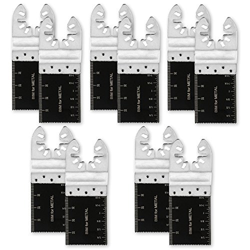 Wrightus 10 Pack Bi-Metal Oscillating Multitool Saw Blades Nail/ Metal/ Wood Quick Release Fit Fein Multimaster Porter Cable Black & Decker Bosch Dremel Craftsman Ridgid Ryobi Makita Milwaukee Dewalt
