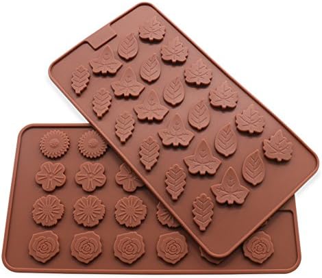 Candy Making Molds, 2PCS Bakeplus [Leaf and Flower Shape Mold] Silicone Candy Molds for Home Baking - Reusable Silicone DIY Baking Molds for Candy, Chocolate or More, Set of 2