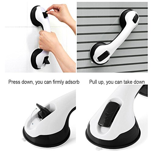 SUPOW Bathroom Grab Bar, Strong Suction Shower Handle & Bathroom Balance Bar Anti-slipping Suction Cup Support Assist Handle Grip Hand Rail Helping Tool Wall Mount for Elderly & Children (2 Pcs Black)