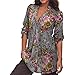 GONKOMA Women Plus Size Vintage Floral Print Blouse Lady 's Fashion V-Neck Tunic Tops Shirt