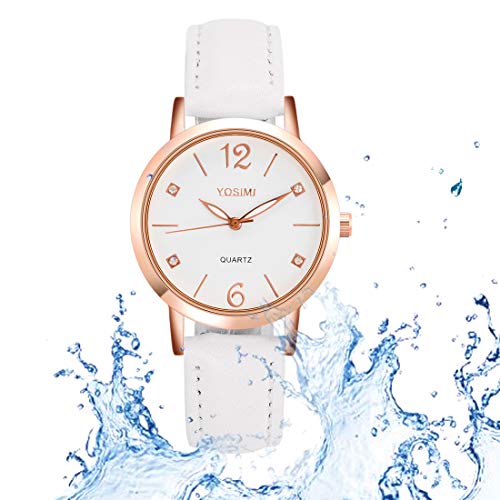 YOSIMI Woman Watch Waterproof Analogue Quartz White Leather Strap Rosegold Case