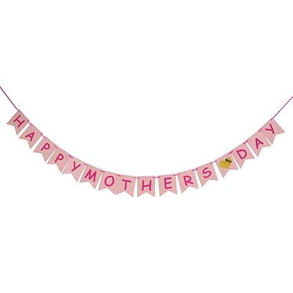 Bayougo Sweet Pink Paper Happy Mothers Day Banner Bunting Hanging