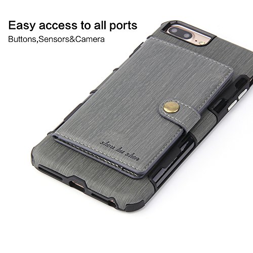 Scheam iPhone 7 Plus iPhone 8 Plus Wallet Leather Case, Protective Durable Cover Shell Folio flip Cell Phone Cover Bag with Card Slots Cash Pocket, Grey